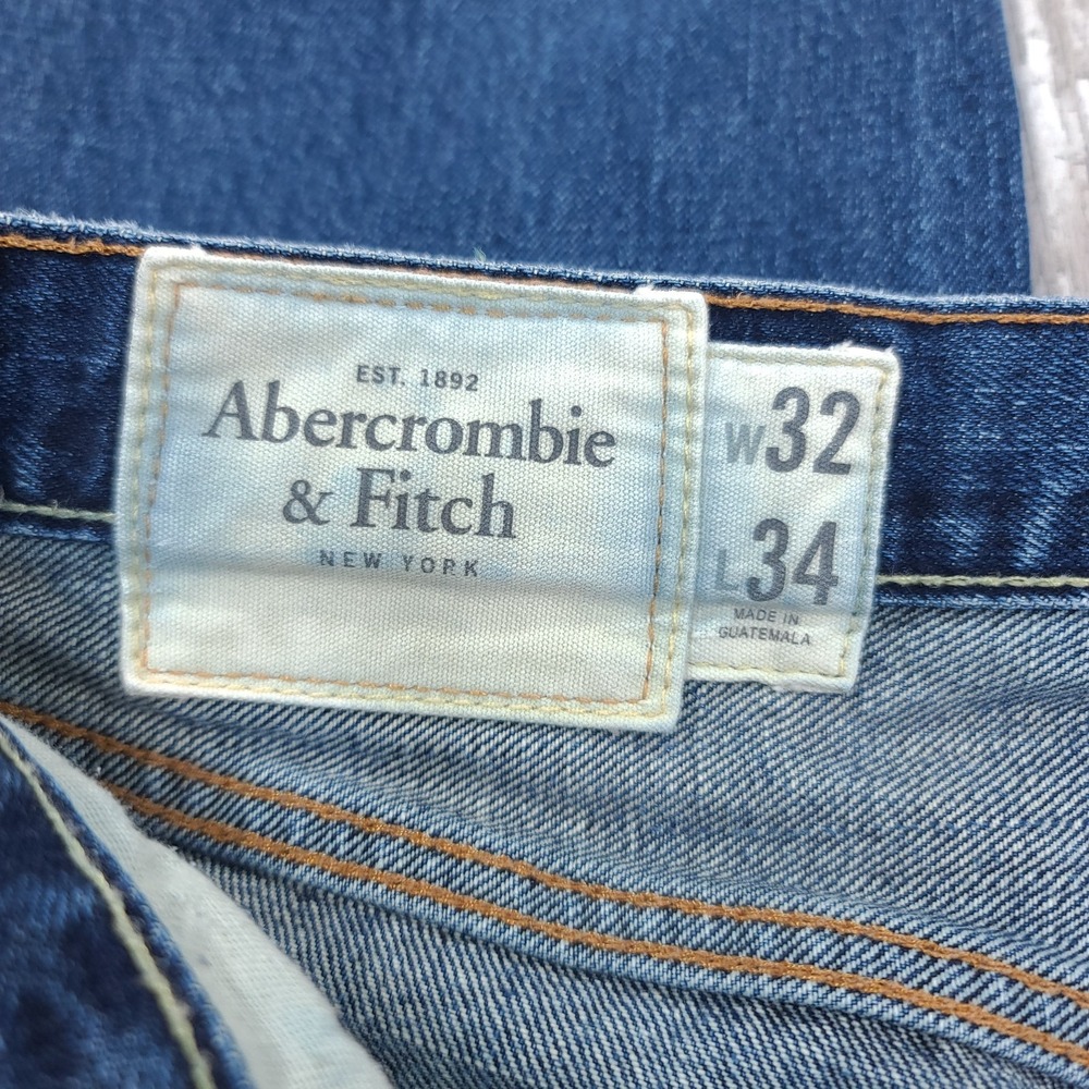 Abercrombie Fitch Mens 32x34 Baxter Low Slim Bootcut Jeans Blue Distressed Denim - Picture 8 of 10